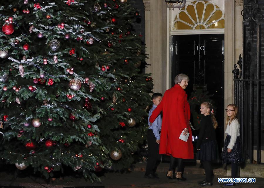 BRITAIN-LONDON-THERESA MAY-CHRISTMAS TREE LIGHT-SWITCH ON