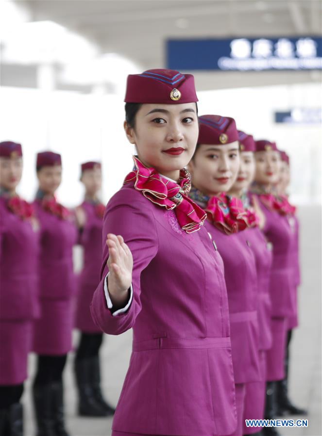 CHINA-CHONGQING-SPRING FESTIVAL TRAVEL RUSH-TRAINING-STEWARDESS (CN)