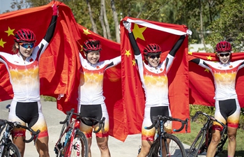 China claims title of women's team road race final of cycling road at Military World Games