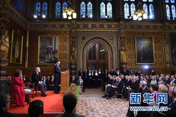 10月20日，国家主席习近平在英国议会发表讲话。 新华社记者 张铎摄 